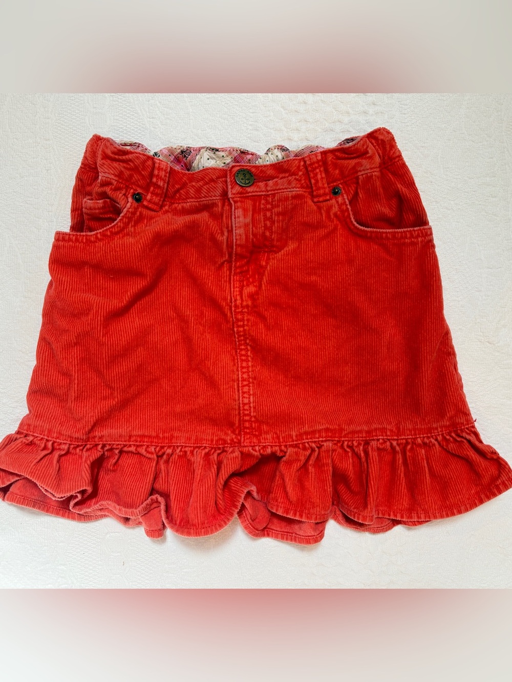 Lands End Corduroy Skirt Skort Ruffle Girls Size 8 Coral Pink
